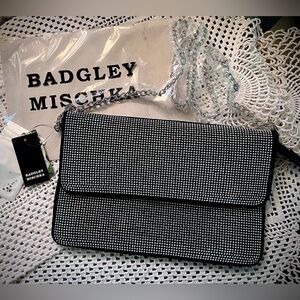 BADGLEY MISCHKA LUX Rhinestone & Black Velvet Clutch / Shoulder / Crossbody NWT
